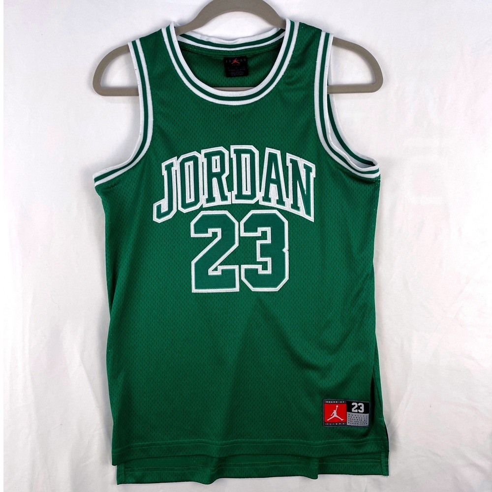 Jordan Boys Green White Mesh Basketball Jersey Number 23 Size Large 12-13 Yrs